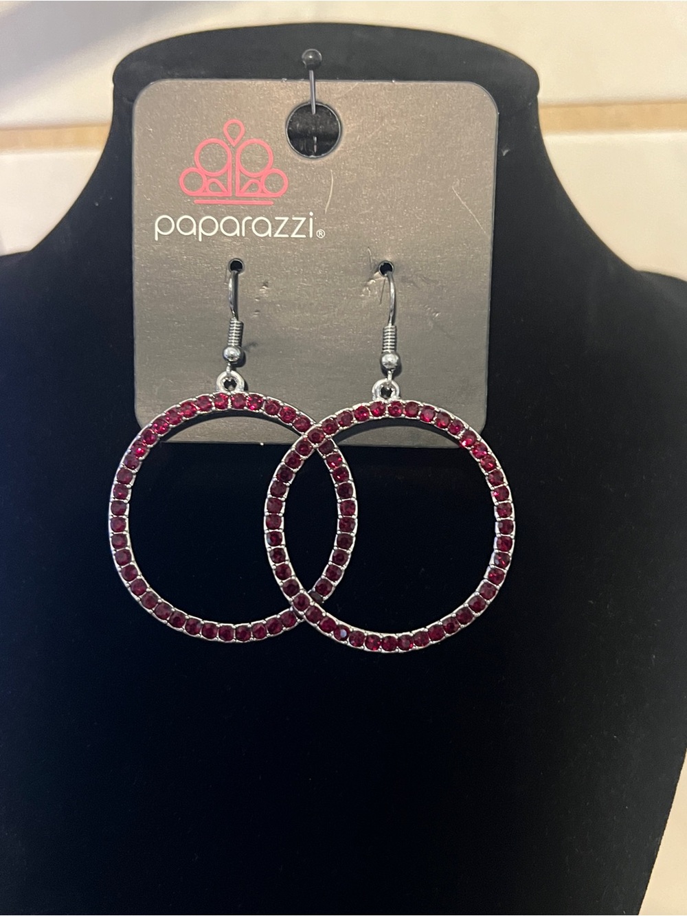 Paparazzi Pink Crystal Hoop Earrings - Sparkling Circle Dangles